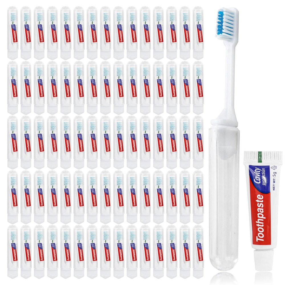 Lilingsty Travel Toothbrush, Toothbrush and Toothpaste, Individually Packaged with Storage Box, Foldable Storage, is Suitable for Travel, Camping, Business Trip (PACK-50)