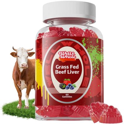 Well&Whole Grass Fed Beef Liver Gummies, Dessicated Beef Liver Supplement for Energy, Immunity, and Full Wellness - Non GMO, Gluten Free, 60 Counts