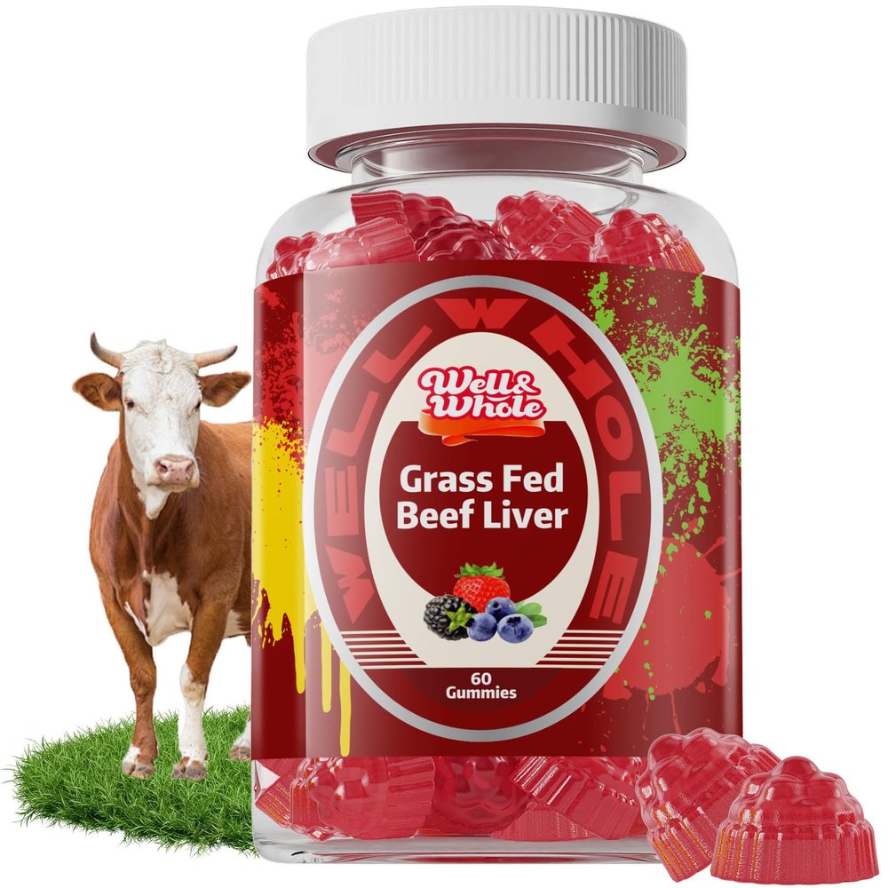 Well&Whole Grass Fed Beef Liver Gummies, Dessicated Beef Liver Supplement for Energy, Immunity, and Full Wellness - Non GMO, Gluten Free, 60 Counts