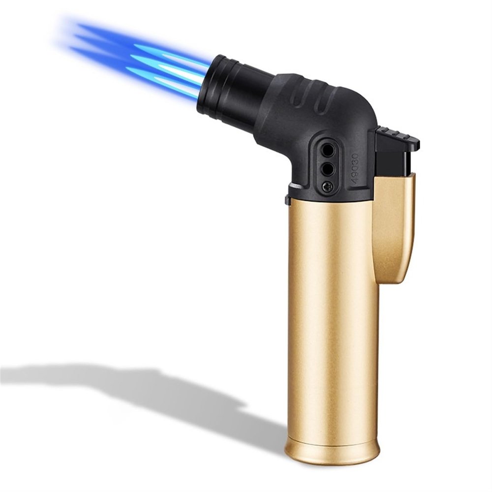 ABS Butane Lighter, Windproof Three-Flame Lighter, Adjustable Flame Lighter, Lockable Flame Suitable for Indoor, Outdoor, Camping and Other Scenes.(Gold)