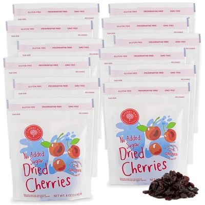 Cherry Bay Orchards Unsweetened Dried Tart Cherries (12 Pack 4 oz Bags, 48 oz Total) - No Added Sugar, 100% Domestic, All Natural, Kosher Certified, Gluten Free, GMO Free - Packed in Resealable Pouch