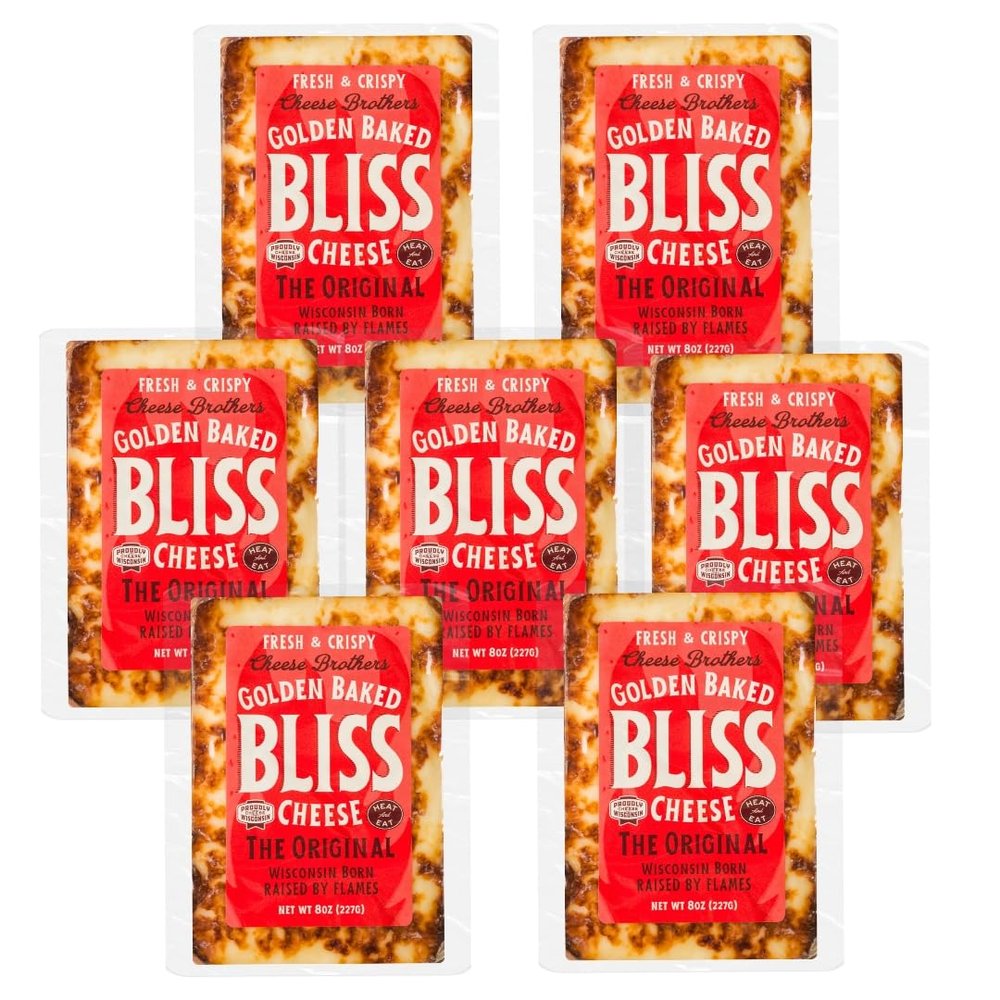 Cheese Bros. Golden Baked Bliss Cheese | Made in Wisconsin | Heat & Eat |Original | 7 Pack