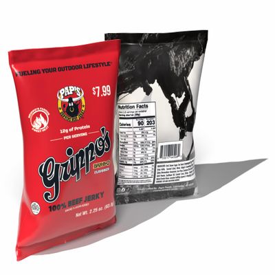 Grippo's Bar-B-Q Flavored Beef Jerky | Keto, High Protein Snack | 12g Protein and 90 Calories | 97% Fat Free | Made with Premium American Beef (2.25oz)