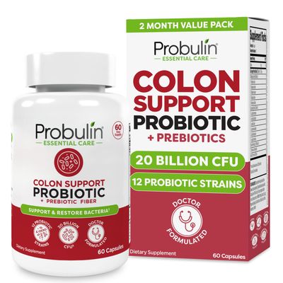 Probulin Colon Support Probiotic Supplement, Daily Gut, Digestive, and Immune Health Probiotics Capsules for Men and Women, 20 Billion CFU, Vegan, 60 Count Bottle