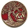 1 to 50 Year Twisted Tree of Life Sobriety Coin - Gold Plated AA Chips & Medallions - 49 Year Sobriety Coin - Red view 1