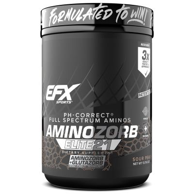 EFX Sports Aminozorb Elite 21 | PH-Correct, Full Spectrum Aminos + Glutamine | Essential & Non Essential Aminos | Zero Sugars | 30 Servings (Sour Peach)