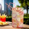 Summer Disco' Multicolor Drink Pouches with Red & Pink Flower Shaped Straws, 18 oz. (4 Count) - Perfect for Luaus, Birthdays & Tropical- Themed Parties view 2