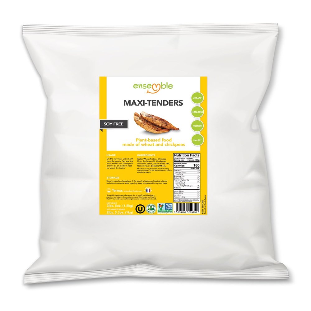 ENSEMBLE Plant-Based Meat Alternative  Maxi Tenders 3.31 lbs (1.5 kg) | Shelf-Stable | Non-GMO | Soy Free | 100% Vegan | Kosher, Halal