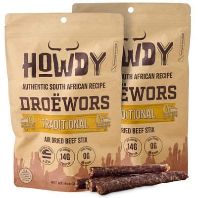 Howdysnax Handcraft Authentic Small Batch Drowors Beef Sticks Sugar Free, Soy Free, Paleo & Keto Friendly Snack (Two 8oz Packs)