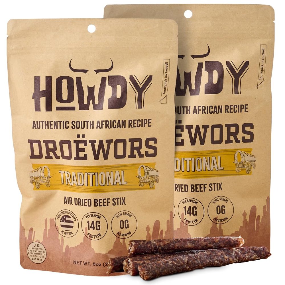 Howdysnax Handcraft Authentic Small Batch Drowors Beef Sticks Sugar Free, Soy Free, Paleo & Keto Friendly Snack (Two 8oz Packs)