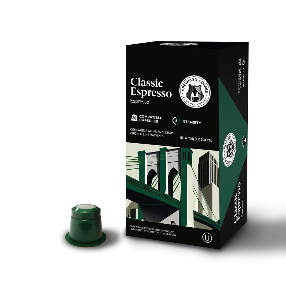 BREWKLYN COFFEE for Nespresso Original Machine 100 pods Certified Genuine Espresso Classic Espresso Blend Pods Compatible with Nespresso Original