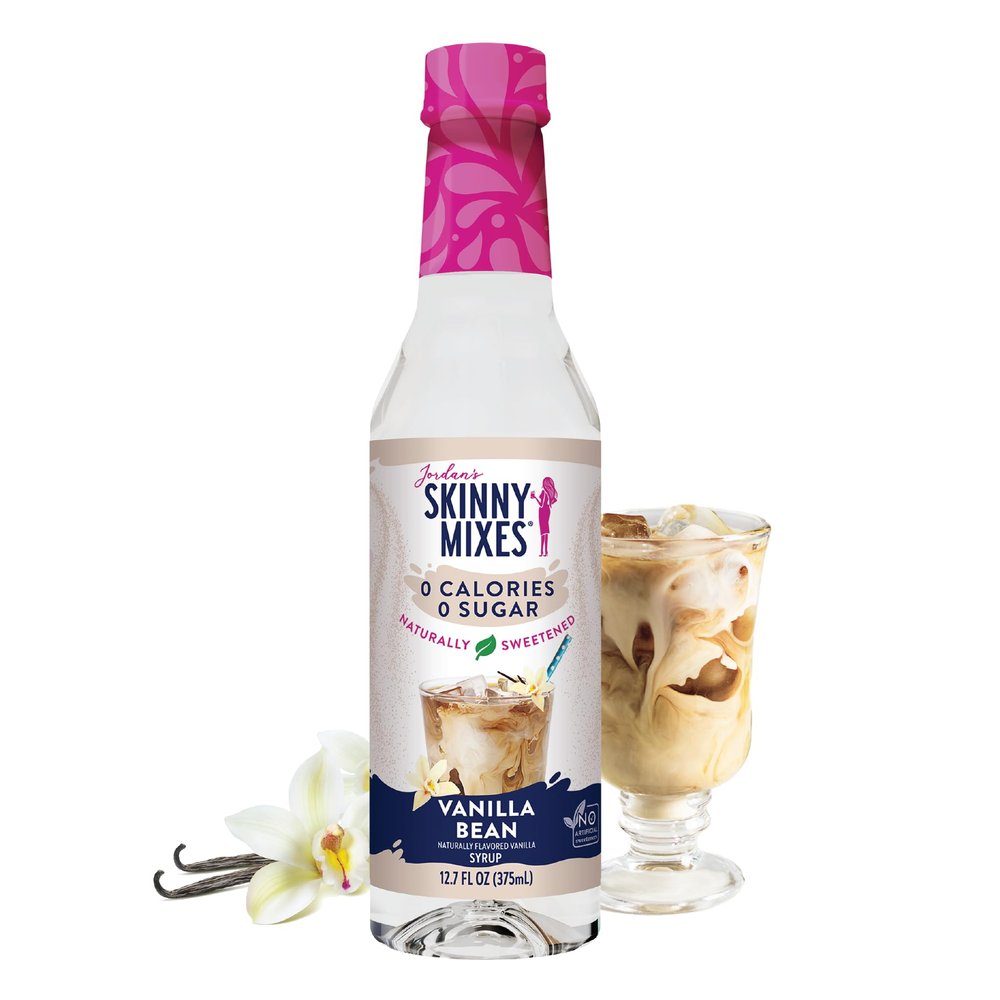 Jordan's Skinny Mixes Sugar Free Coffee Syrup, Vanilla Bean Coffee Flavoring Syrup, Naturally Sweetened Zero Calorie Drink Mix, Lattes, Baking, Protein Shake, Cocktail, Dairy & Gluten Free, 12.7 Fl Oz