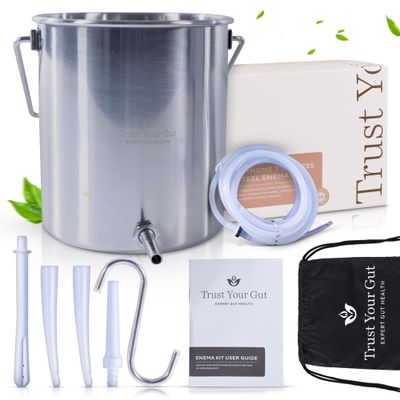 Trust Your Gut Coffee Enema Kit, Stainless Steel Colon Cleansing Enema Bucket Kit, Home Colonic Cleanse & Detox, Durable, Reusable, Hygienic 2 Qt
