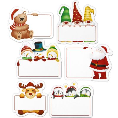 120pcs Christmas Gift Name Tags Stickers Self Adhesive Large Blank Labels for Presents Package Cute Cartoon Santa Penguin Snowman Gnome Design