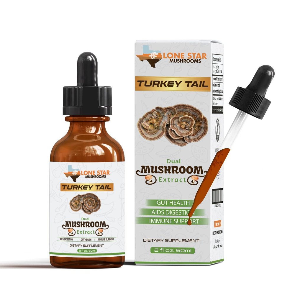 Lone Star Mushrooms Turkey Tail Dual Mushroom Extract, 2 fl oz, Gut Health, Aids Digestion, Immune Support