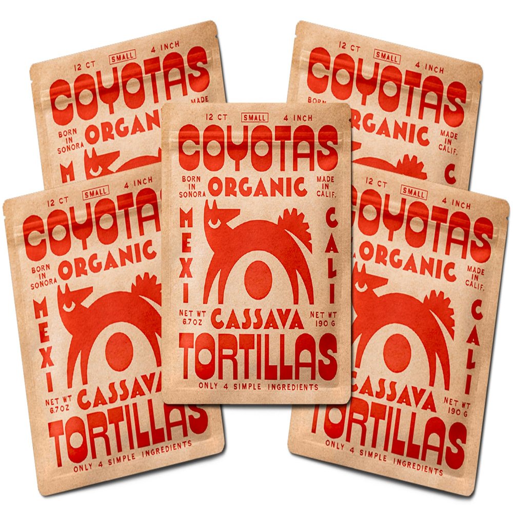 Coyotas - Organic Cassava Tortillas - Grain-Free, Gluten-Free, Non-GMO, Vegan, Paleo, Small 4 Inch - 12 Tortillas Per Pack (5 Packs)