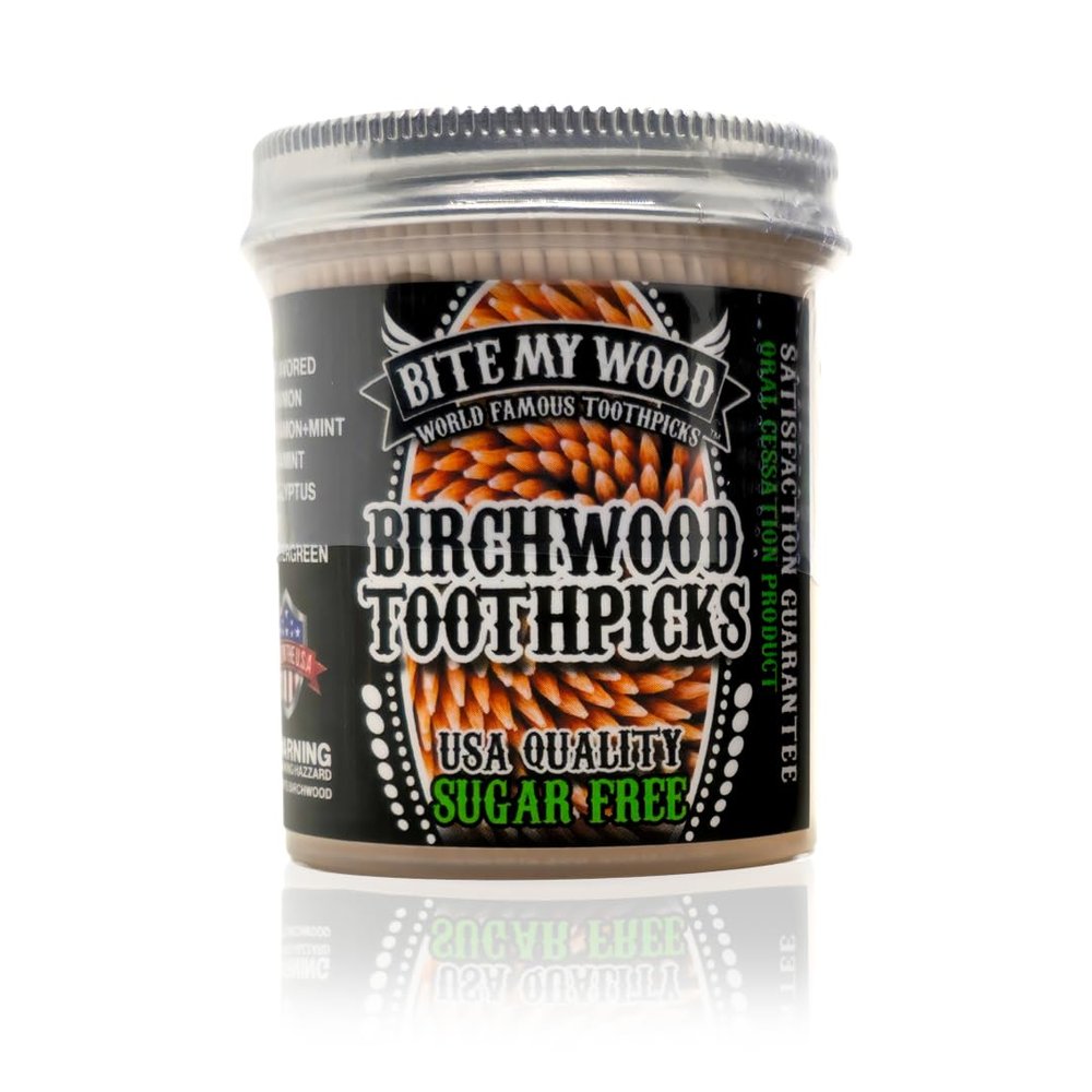 450qty Un-Flavored Double Point Birchwood Toothpicks in Reusable Plastic Jar with Sticker