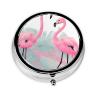 Pink Flamingoround Pill Box, 3 Compartment Round Pill Box Organizer, ^&Portable Travel Pill Box for Traveling. view 1
