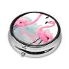 Pink Flamingoround Pill Box, 3 Compartment Round Pill Box Organizer, ^&Portable Travel Pill Box for Traveling. view 2