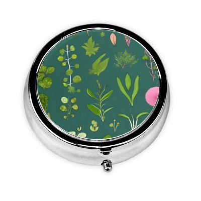 Flowers and Plantsround Pill Box, 3 Compartment Round Pill Box Organizer, ^Portable Travel Pill Box for Traveling.