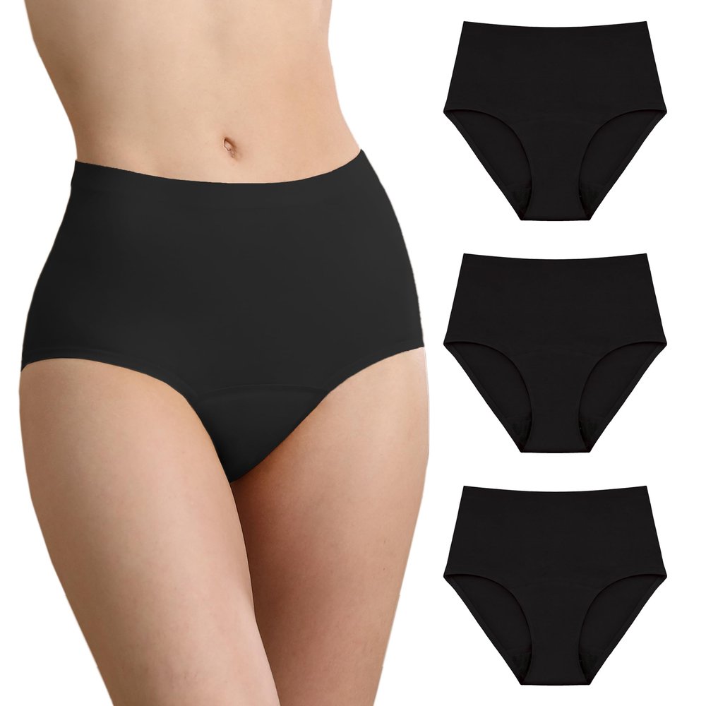 IRISMORII Washable Incontinence Leak Proof Underwear for Women Absorbent Panties Protective Briefs Postpartum 3 Pack (Black M)