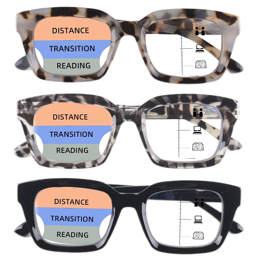 Lirbbur 3 Pack Progressive Multifocal Reading Glasses for Women Men Oprah style Blue Light Blocking Spring Hinger Readers (Multicolor, 2.00, x)
