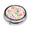 Happy Birthday Backgroundround Pill Box, 3 Compartment Round Pill Box Organizer, ^Portable Travel Pill Box for Traveling. view 2