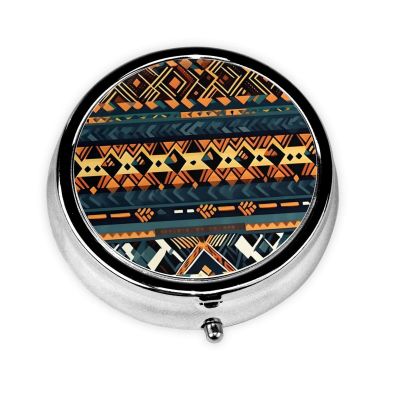 African Tribal Ethnic Textureround Pill Box, 3 Compartment Round Pill Box Organizer, ^&Portable Travel Pill Box for Traveling.