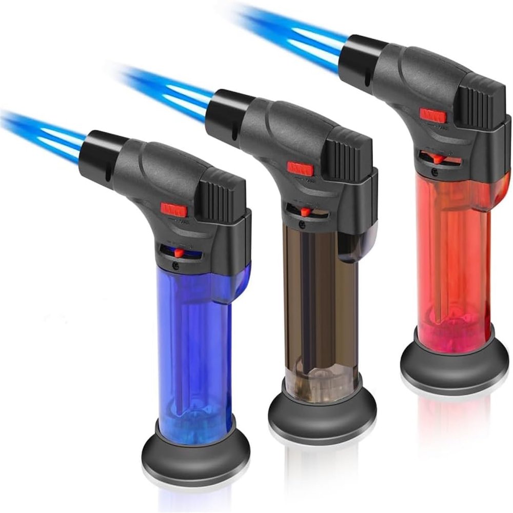 3-Pack Long-Mouth Direct-fire Butane lighters, Multi-Purpose lighters, Windproof lighters, Transparent Window lighters, Suitable for Outdoor and Camping.(Red)