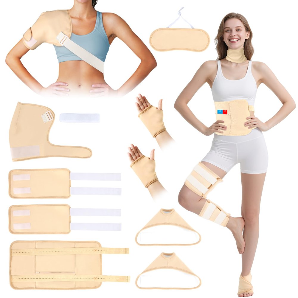 Castor Oil Pack Wrap, 9 Pcs Organic Castor Oil Packs Kit for Neck Shoulder Waist Back Hand Knee Leg and Feet, Castor Oil Patches Reusable Pads Kit for Hot/Cold Oil Wrap Compress for Woman/ManKhaki