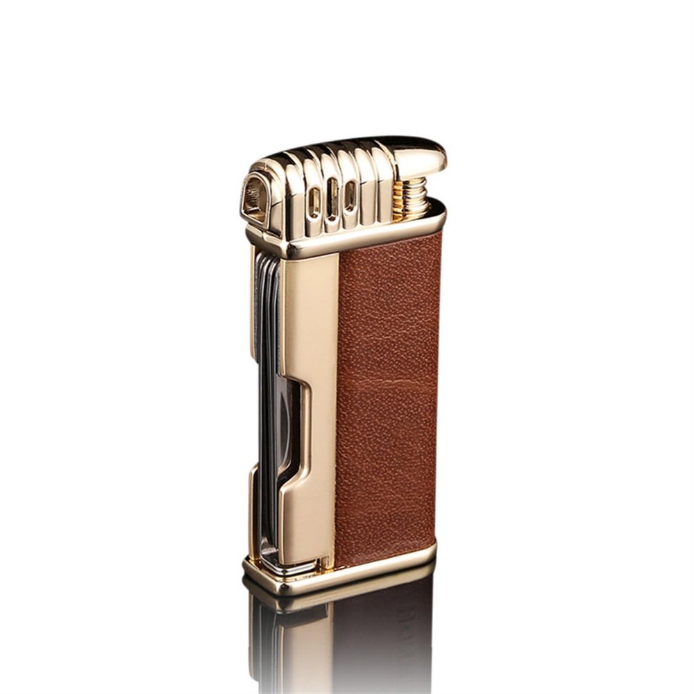 Soft Flame Butane Lighter, Multifunctional Metal Lighter, Adjustable and refillable, Suitable for Indoor and Outdoor use.(Brown)