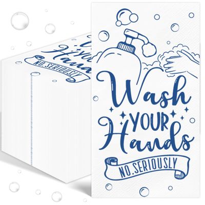 100 Pcs Disposable Hand Towels for Bathroom Paper Towels for Guests 3 Ply Wash Your Hands Bathroom Etiquette Guest Napkins for Powder Room Wedding Birthday Holiday Anniversary, Dark Blue