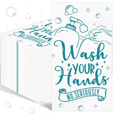 100 Pcs Disposable Hand Towels for Bathroom Paper Towels for Guests 3 Ply Wash Your Hands Bathroom Etiquette Guest Napkins for Powder Room Wedding Birthday Holiday Anniversary, Teal Blue
