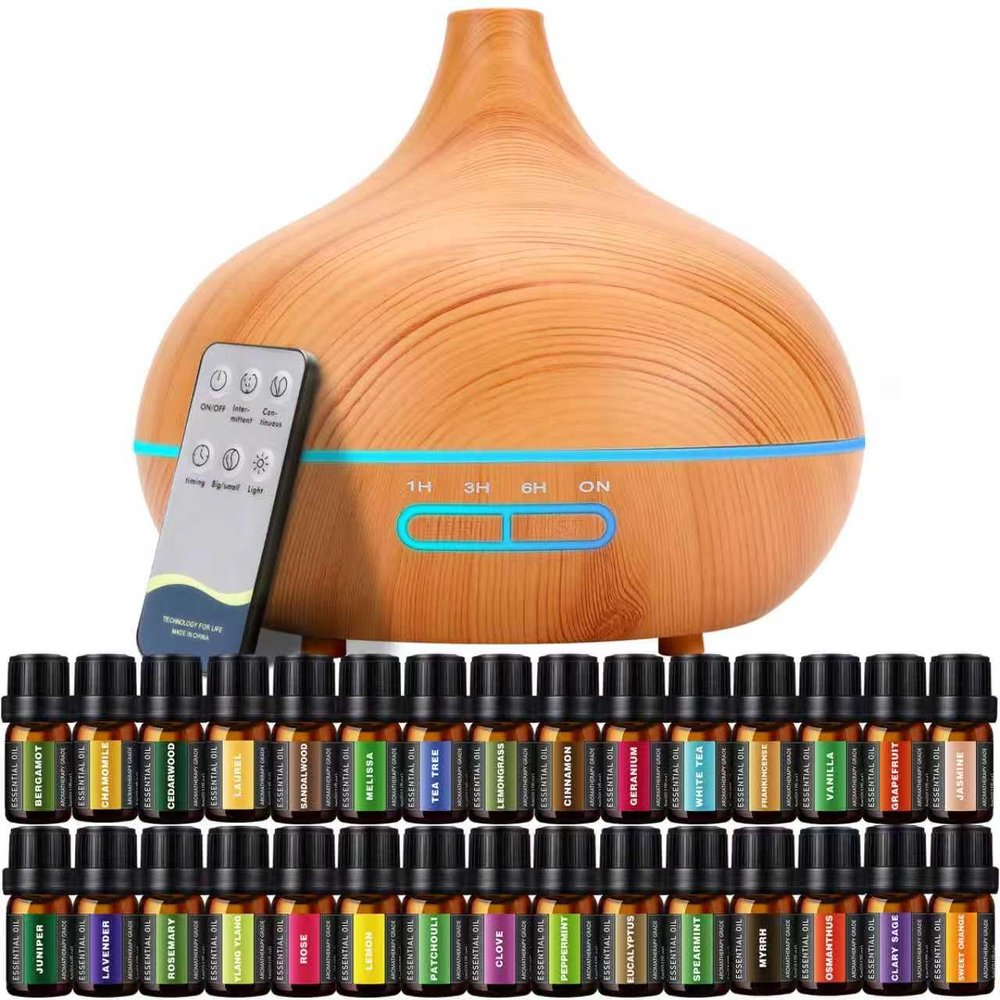 550 ML Aroma Diffiser with Essential Oils Set, Essential Oil Diffuser with Remote, Ultrasonic Technology Aromatherapy Diffusers Auto Shut-Off for Office, Home