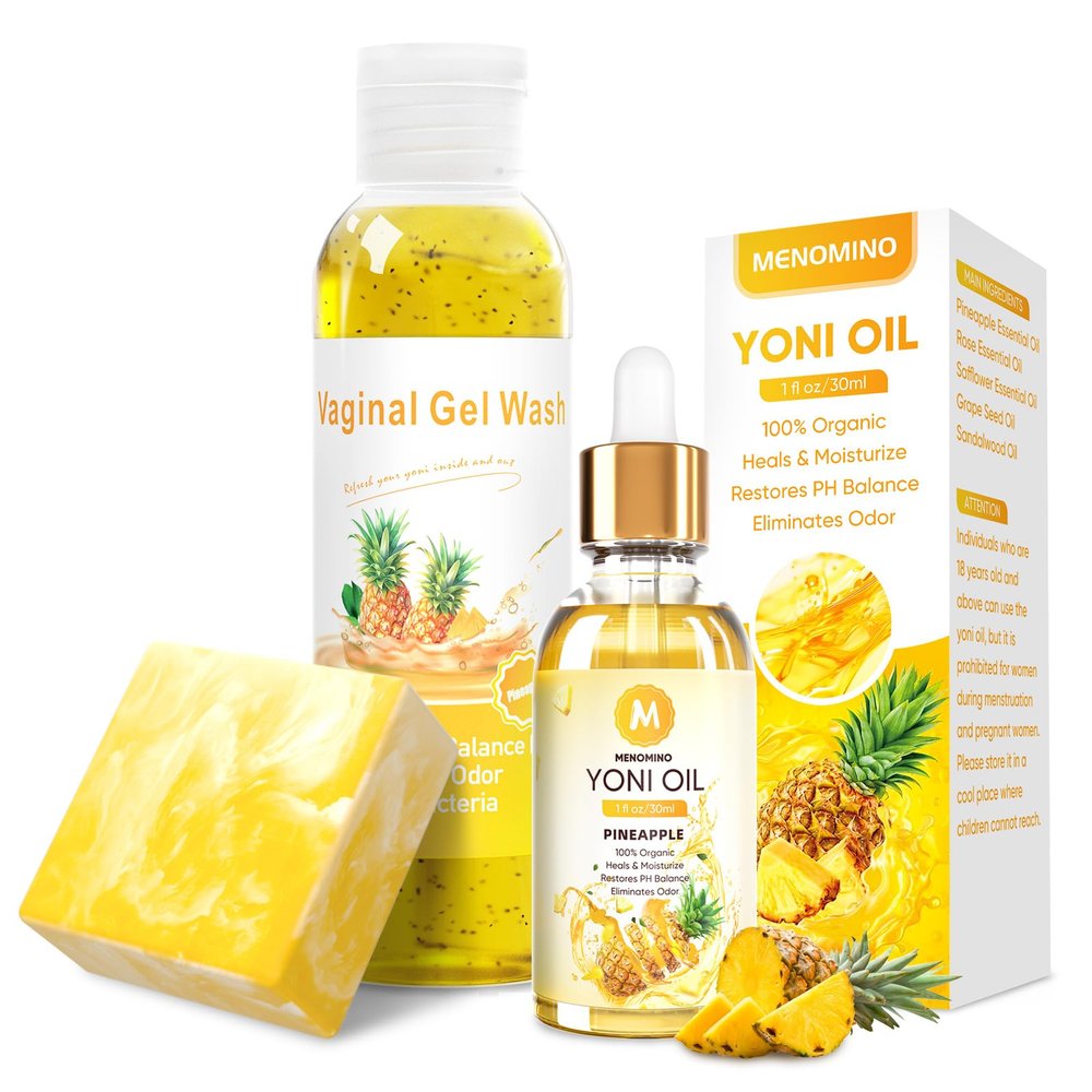Feminine Wash & Yoni Soap Bar & Yoni Oil for Women pH Balance, Pineapple Yoni Wash for Moisturizing Remove Odor, 5.07 Fl.Oz Feminine Wash 1 Fl.Oz Feminine Oil & 3.53oz Yoni Bar
