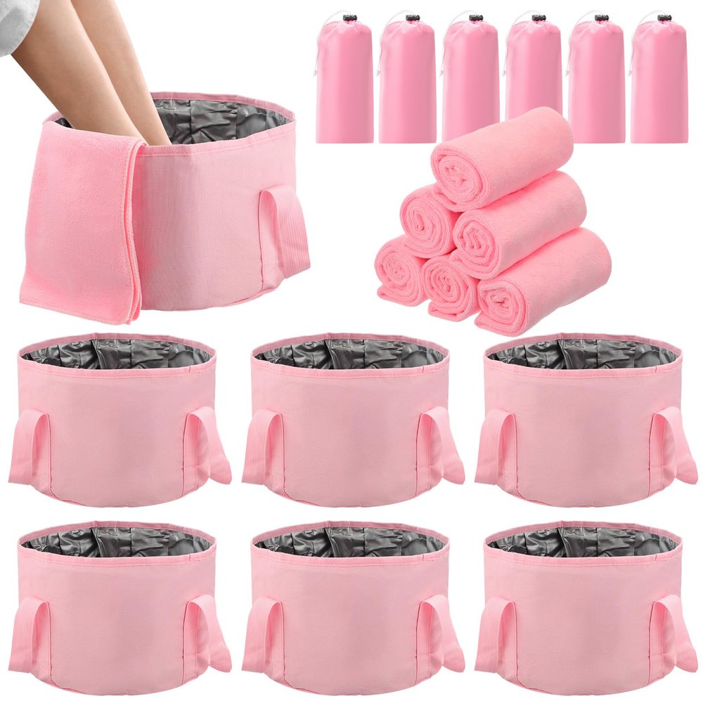 FillTouch 12 Pcs 15L Foldable Foot Soaking Tub Kit Portable Foot Bath Tub Foldable Foot Basin Bath Foot Tub for Soaking Feet with Towel and Storage Bag Soak Spa Bucket for Travel Camping (Pink)
