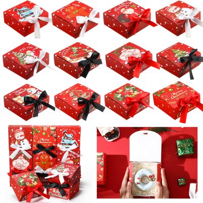Cholemy 60 Pcs Christmas Gift Boxes with Lids Bulk, 4.5 x 4.5 x 1.95 Inch Small Christmas Boxes with Bows for Gift Card Chocolate Crafting Xmas Party Favor Supplies, 12 Styles