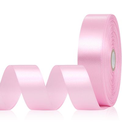Aoropo Pink Satin Ribbon 1 Inch, 60 Yards Pink Ribbon for Hair, Flower Bouquet, Gift Wrapping, Crafts, Graduation Wreaths, Invitation Cards, Baby Shower