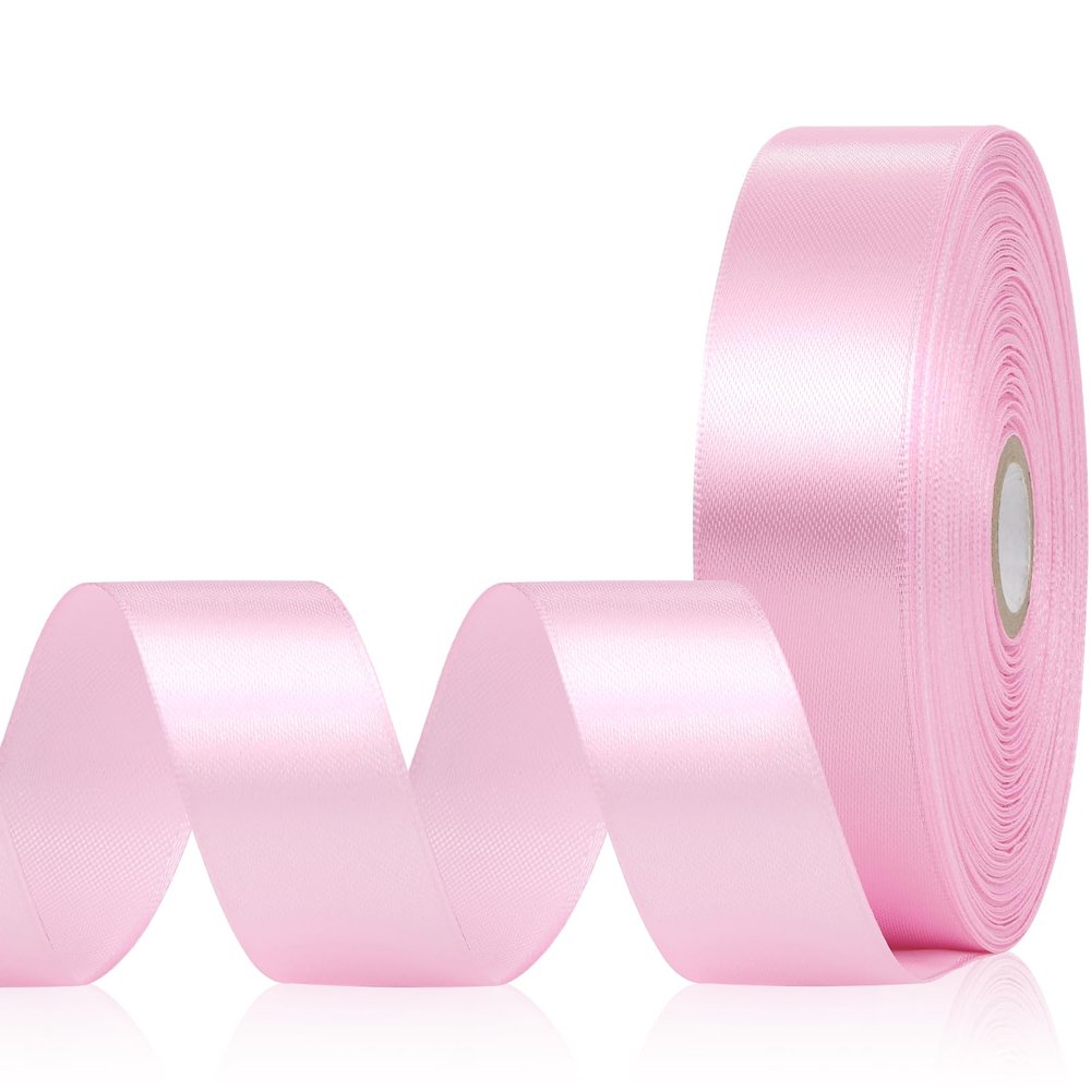 Aoropo Pink Satin Ribbon 1 Inch, 60 Yards Pink Ribbon for Hair, Flower Bouquet, Gift Wrapping, Crafts, Graduation Wreaths, Invitation Cards, Baby Shower