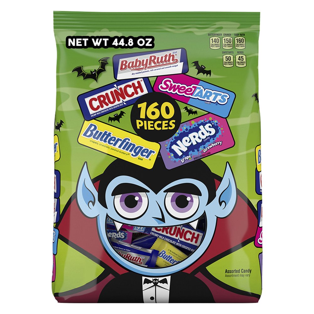 Butterfinger, CRUNCH Baby Ruth, Nerds, SweetTarts, Mini Size Assorted Candy, Bulk 160 Count Variety Pack, 44.8 oz
