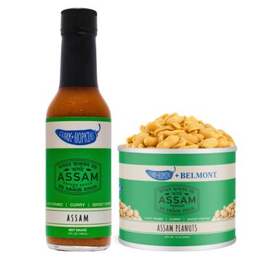 Assam Spice Duo: Clark + Hopkins Assam Pepper Sauce & Belmont Assam Peanuts with Ghost Pepper, Turmeric & Spices