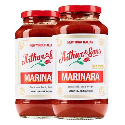 Arthur and Sons Marinara Sauce - Authentic Italian Recipe, Premium Quality, All-Natural Ingredients, No Added Sugar, Non-GMO, Gluten-Free, Perfect for Pasta, Pizza, and Dipping - 2 Pack (48oz)