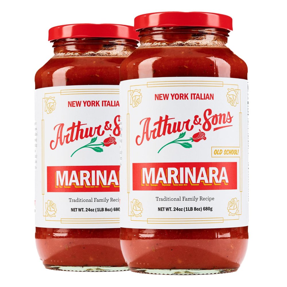 Arthur and Sons Marinara Sauce - Authentic Italian Recipe, Premium Quality, All-Natural Ingredients, No Added Sugar, Non-GMO, Gluten-Free, Perfect for Pasta, Pizza, and Dipping - 2 Pack (48oz)