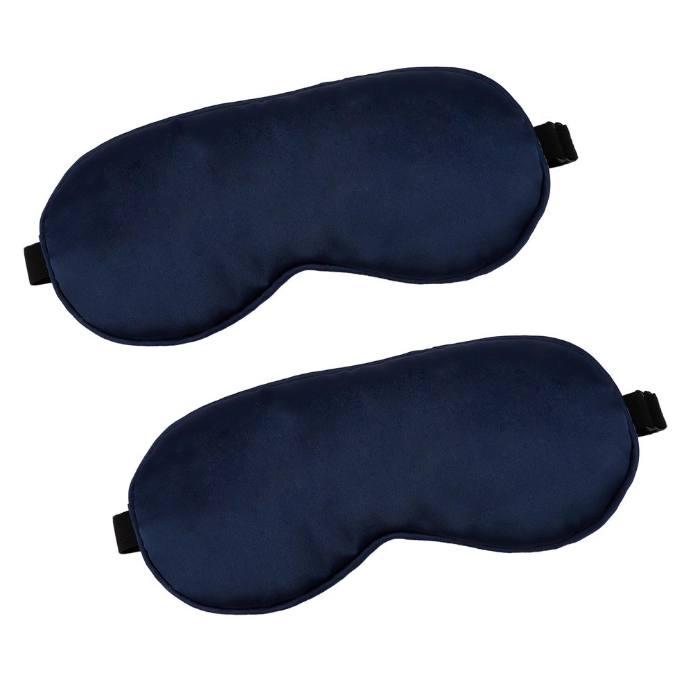 2 PCS Navy Satin Sleep Masks, Adjustable Silk Eye Mask for Sleeping, Blind Folds Soft Breathable Blindfold for Adults Couples Play Party Games Airplane Travel Essentials Eye Covers Patches Night Mask