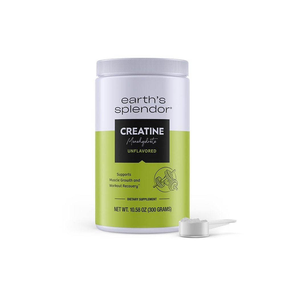 Earth's Splendor Creatine Monohydrate - 60 Servings, 2-Month Supply, Unflavored - Supports Muscle Growth and Workout Recovery, Lab Tested, Single Ingredient Vegan- Friendly & Non-GMO Updated