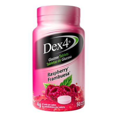 Dex4 Glucose Tablets, 50 Count Bottle, Each Tablet Contains 4g of Carbs (Pack of 1, Raspberry)