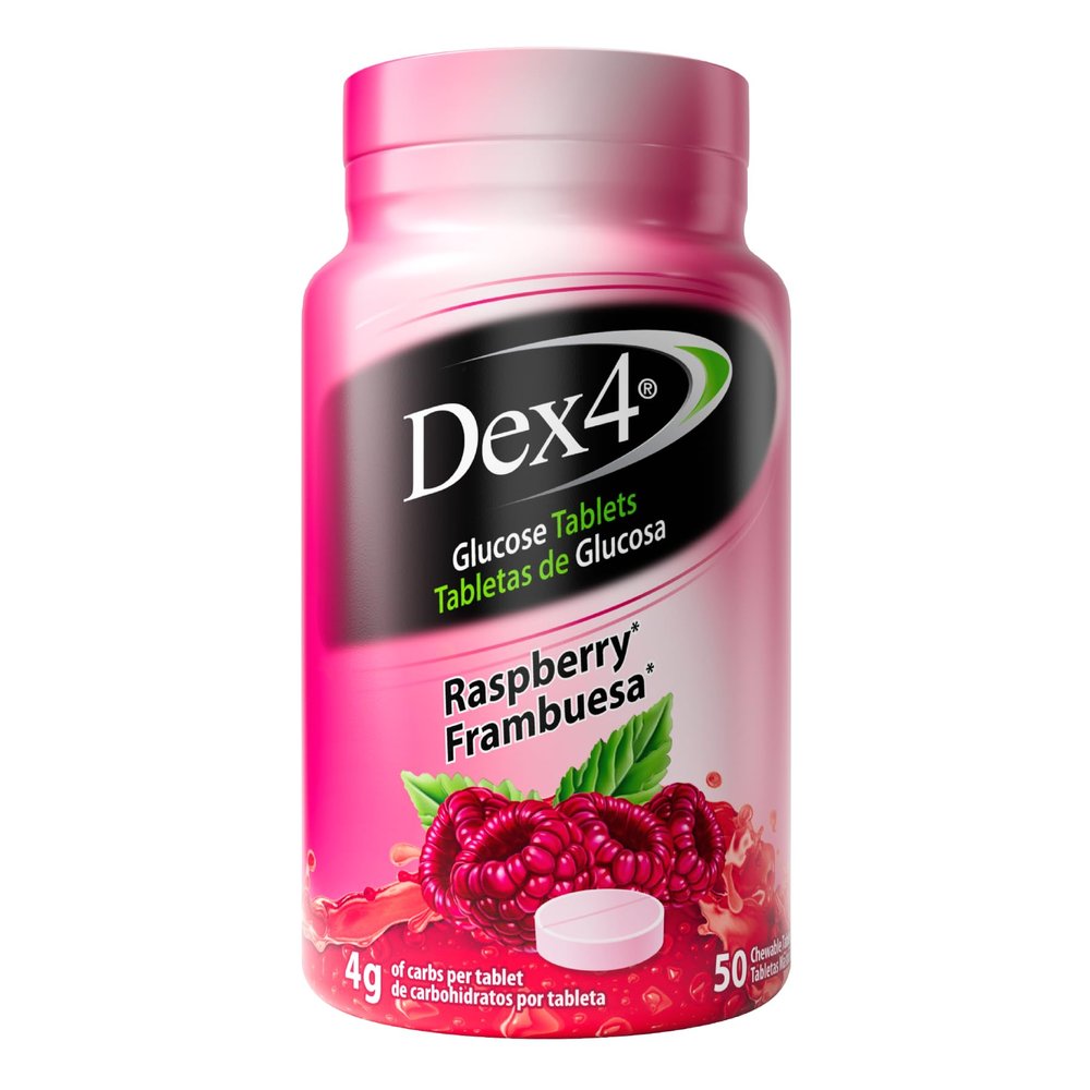 Dex4 Glucose Tablets, 50 Count Bottle, Each Tablet Contains 4g of Carbs (Pack of 1, Raspberry)