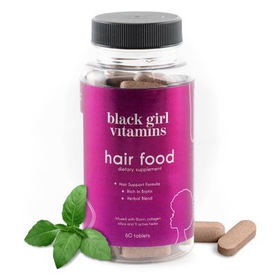 Black Girl Vitamins - Hair Food Biotin Supplement with Collagen for Hair Growth Support, Vegan, Gluten-Free, 60ct