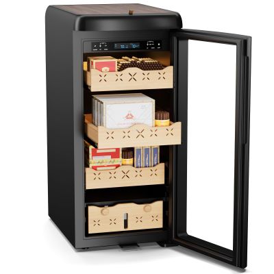 115L Electric Cigar Humidor, 900 Counts Temperature and Humidity Control Humidor, Stainless Steel Lockable Cabinet with Digital LED Display, Made of Spanish Cedar Wood, Gift for Men