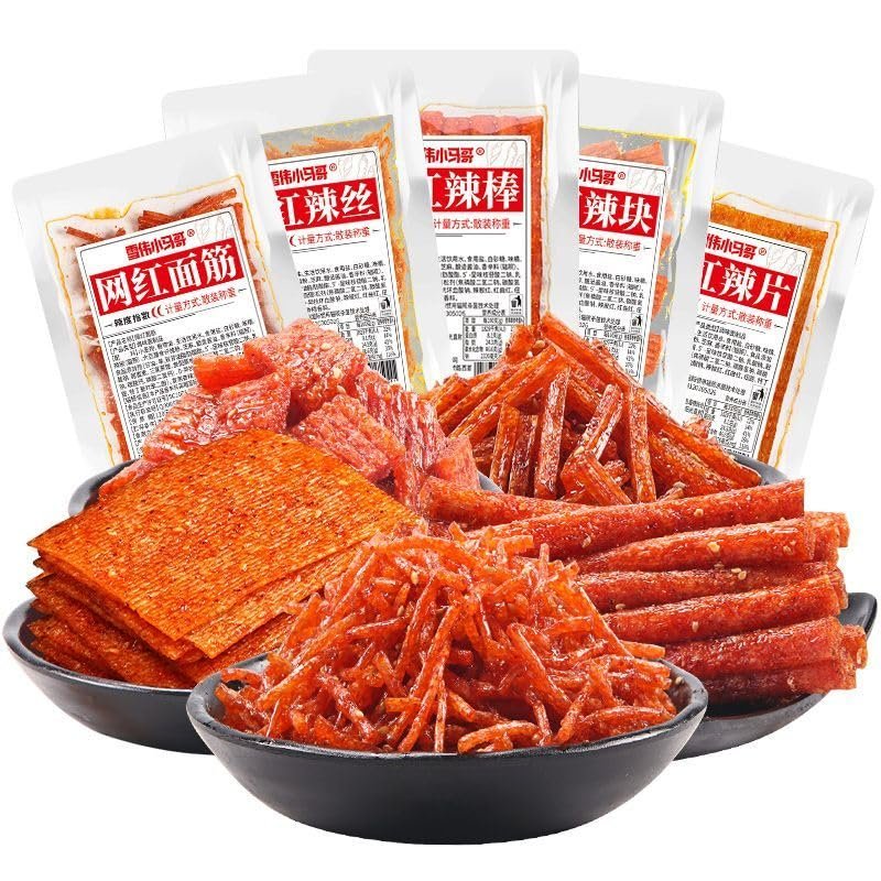6 flavors mixed spicy spicy latiao,spicy big gluten, instant spicy slices spicy shreds, snack food,delicious Chinese snacks gifts, spicy sweet spicy,handmade spicy mala latiao (Mixed taste,10packs)